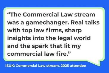 Blue speech bubble that shares a testimonial about why it's worth taking part in IEUK.
