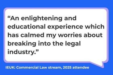 Blue speech bubble that shares a testimonial about why it's worth taking part in IEUK.