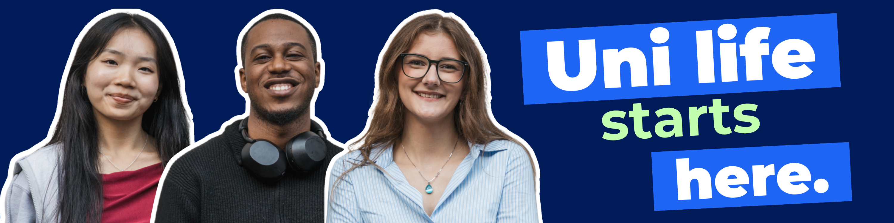 Four Bright Network members with text reading "Uni life starts here."