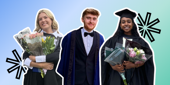 Image of three Bright Network members at their graduation