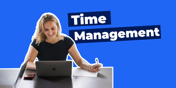 A Bright Network member with the words "Time management" alongside her